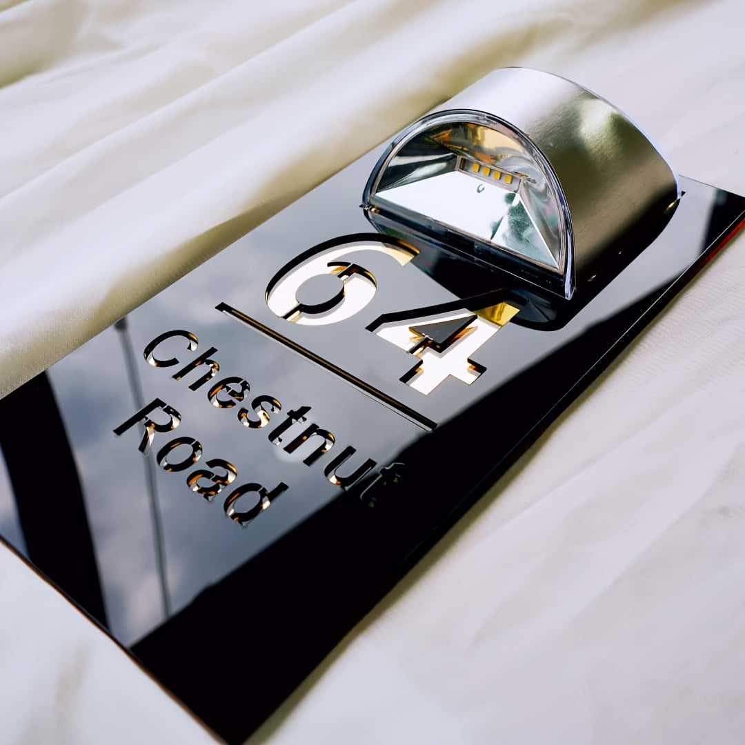 Revora™ Solar LED Custom House Number Sign – Modern Waterproof Illuminated Address Plaque