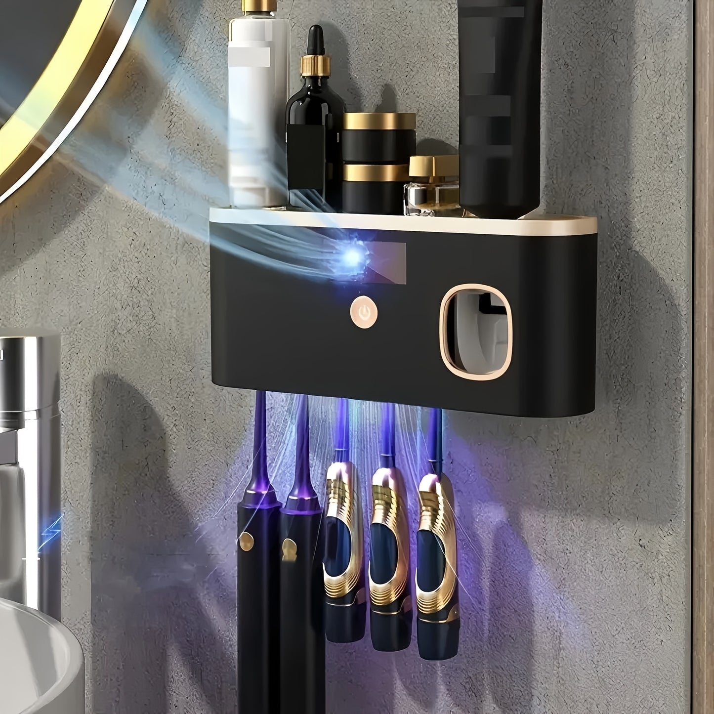 Revora GlowMount™ – Smart UV Toothbrush Dispenser & Sanitizer